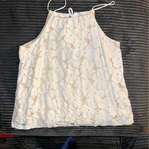 Anthropologie Liv Los Angeles Ivory Floral Lace Lined Halter/Tank Top - Size XS